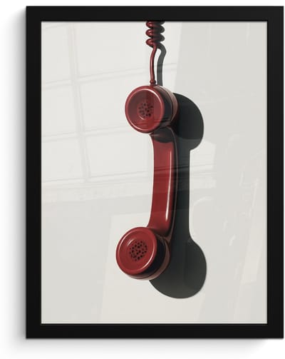 Poster in lijst - Fotolijst 30x40 cm - Posters - Telefoon - Koord - Rood - Minimalistisch - Posterlijst zwart - Decoratie - Wanddecoratie woonkamer - Muurdecoratie slaapkamer