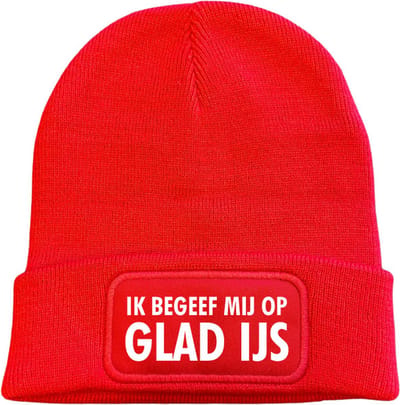 Ik begeef mij op glad ijs wintermuts rood - soBAD. | Wintersport | Après ski outfit Warme Muts voor Volwassenen | Heren en Dames Beanie | Schaatsen | Wintermuts