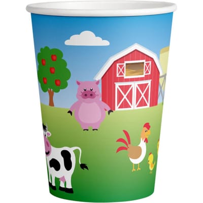 Papieren drinkbekers | 8 stuks | Kleur: Groen | Thema: Boerderij