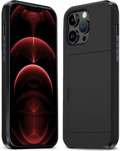 Hoesje Geschikt voor iPhone 14 Pro Hoesje Pasjeshouder Shockproof Hard Case - Hoesje Geschikt voor iPhone 14 Pro Hoes Met Kaarthouder - Zwart