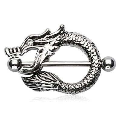 Tepelpiercing draak 1.6x12 - zilver - LMPiercings