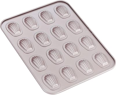 Mini Madeleine Bakvorm - Cakevorm Gebakvorm - Kleine Gebakjes Maken - Antiaanbaklaag - 16 Holtes - Champagne Goud