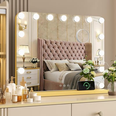 Grote Hollywood Make-up Spiegel met 15 LED Verstelbare Verlichting en 10x Vergroting