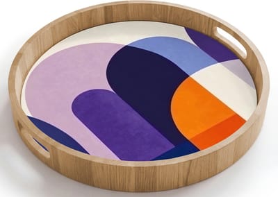 Dienblad rond 40x40 cm - Schootdienblad hout - Vormen - Abstract - Grafisch - Oranje - Borrelplank rechthoek - Plateau houten dienbladen
