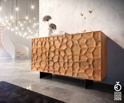 Dressoir Solu acacia natuur 145 cm 2 deuren 3 laden 3D front