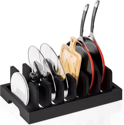 Pot en Pan Organizer - Keuken Organizer - Keuken Opbergen - Verstelbare Verdelers - 39 x 20.5 cm - Zwart