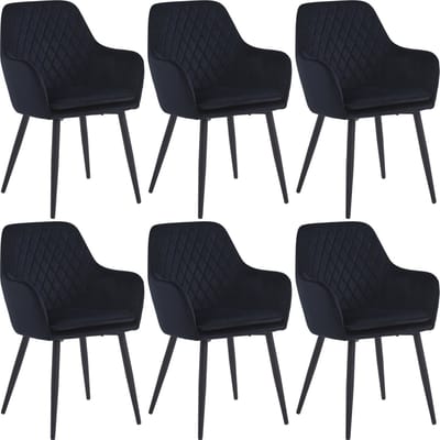 Colenis® - Laura Eetkamerstoel - Set Van 6 - Zwart - Velvet - Industrieel - Met armleuning