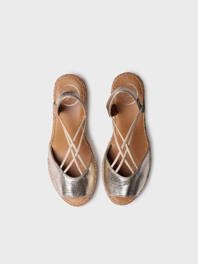 Dames leren espadrille met sleehak en elastiek | SABINA-CA