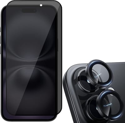 Privacy Screenprotector & Camera Protector geschikt voor iPhone 16 - Volledig Dekkend Gehard Glazen Tempered Glass Krasbestendig