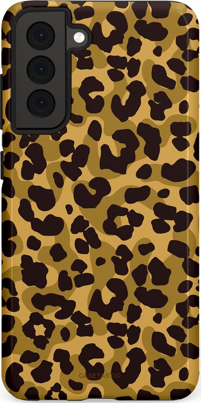 Casetastic hoesje geschikt voor Samsung Galaxy S21 FE 5G - Dubbellaagse bescherming - Jungle Panter - Fashion Case - Zwart Crème Beige