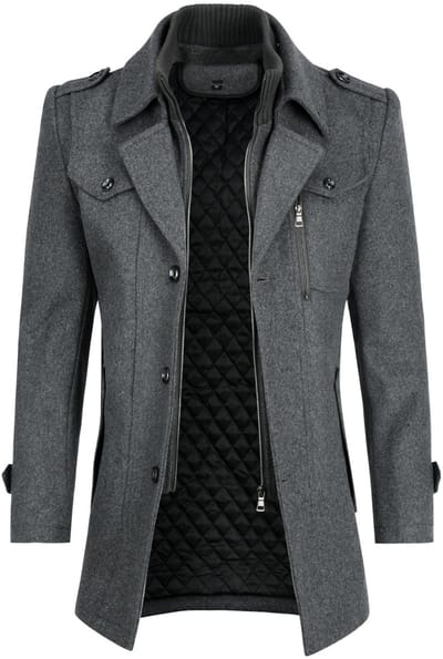 ALLTHEMEN Heren Dikke Jas - Multi-Kraag Multi-Zakken Jas - S