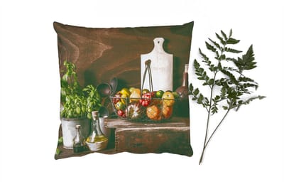 Sierkussens - Kussentjes Woonkamer - 50x50 cm - Groente - Kruiden - Rustiek - Stilleven - Basilicum