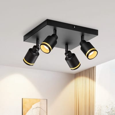 Glitzerlife - Plafondspot Plafondlamp - draaibaar en kantelbaar - opbouwspots - 4xGU10 fitting - modern metalen design - Ø25cm - zwart