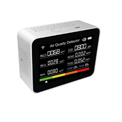 Ynkkvre -luchtkwaliteitsmonitor: inclusief koolstofdioxidedetector, temperatuur- en vochtigheidssensor en alarmfunctie; geschikt voor woningen, kantoren en auto's - Wit
