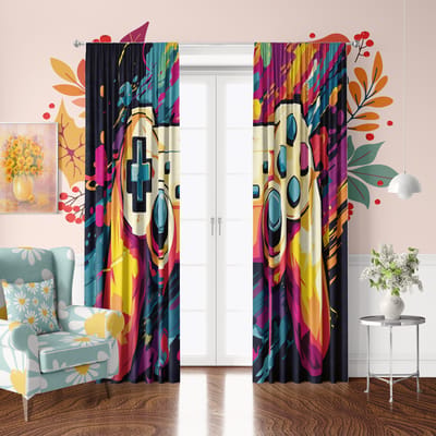 2 stuks - Gamepad - Bedrukte gordijn - Polyestermateriaal - geschikt voor slaapkamer, woonkamer, studeerkamer, privéruimte 30X65inch black