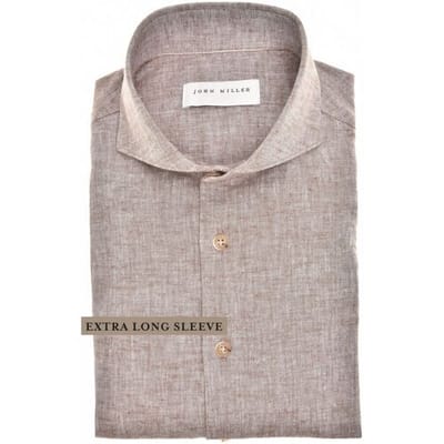 John Miller Overhemd Extra Long Sleeve 7 Cotton Linnen Cutaway Collar Mouwlengte 7 Donker Bruin / male