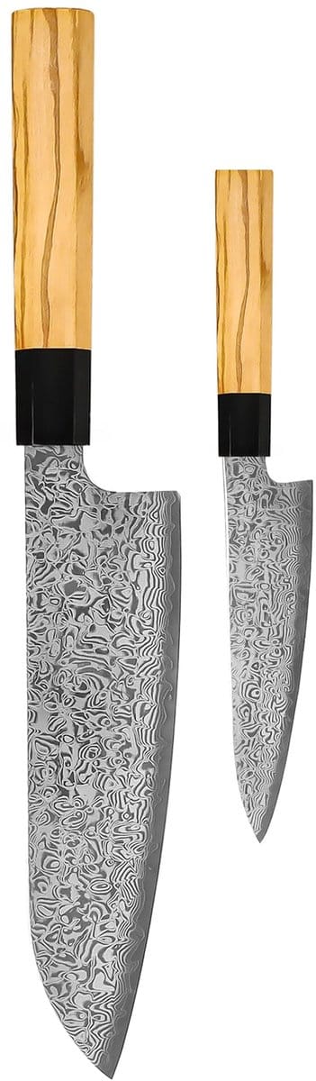 Shinrai Knives - Takumi Kaza 2-delige Damascus Messenset - Santoku + Schilmes