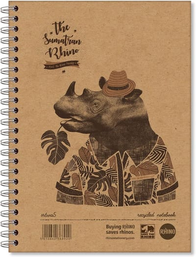 SnelShoppen - RHINO A5 Recycled Notitieboek - Hard Cover, 100% Gerecycled, Dubbele Draadbinding, 210x148mm, Creatief Schrijven, Milieuvriendelijk, Ins