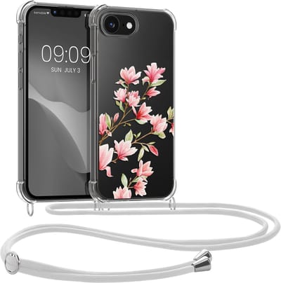 kwmobile telefoonhoesje geschikt voor Apple iPhone 17e / iPhone 16e - Hoesje met telefoonkoord - Back cover voor smartphone - Case in poederroze / wit / transparant