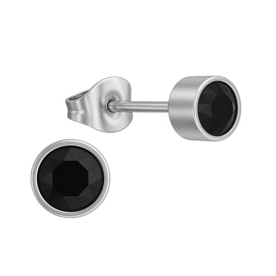 Aramat Jewels | Oorbellen | Zwarte kristal oorstekers – 5mm zilver RVS | | | |5mm | Staal | Kinderen, Volwassenen | Verkleurd niet