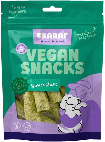 Braaaf Hondensnack Sticks Spinazie 6 cm - 10 x 80 gr - Voordeelverpakking