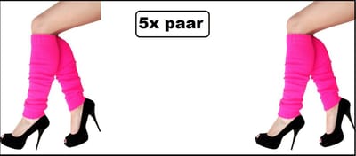 5x Paar Beenwarmers pink/roze - Festival thema Been warmer feest disco fun kleding accesoires