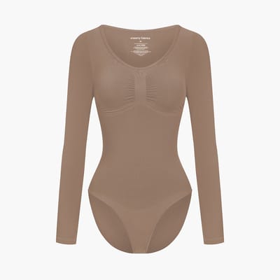 cfab - Bodysuit met corrigerende werking, lange mouwen en bijpassend slipje - Caramel - XS