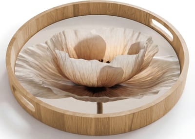 Dienblad rond 40x40 cm - Schootdienblad hout - Bloem - Beige - Crème - Borrelplank rechthoek - Plateau houten dienbladen