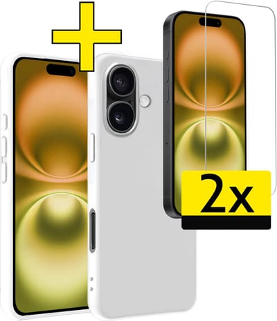 Hoesje - Met 2x Screenprotector - Geschikt voor Apple iPhone 16 - Sterk & Shockproof - Back Cover - Siliconen Case - Telefoon Hoes - Telefoonhoesjes - Wit