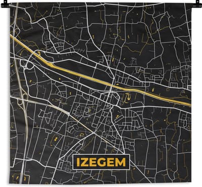 Wandkleed - Wanddoek - Plattegrond - Izegem - Kaart - Stadskaart - 180x180 cm - Wandtapijt