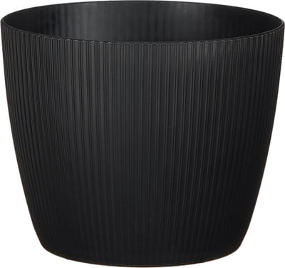 Mica Decorations Plantenpot/bloempot - kunststof - zwart/ribbels- D19/H19 cm