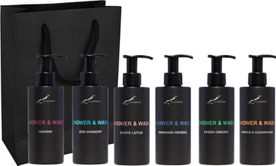 Shower & Wash Set - Fresh Ginger + Hamam + Hammam Herbal + Sweet Orange & Cedarwood + White Lotus en Zen Moment - bodycare - met luxe gift tas - set van 6 stuks - Cadeau - giftset voor hem en haar