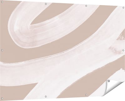 Gards Tuinposter Abstracte Kunst - Witte Strepen op Beige - 150x100 cm - Tuindoek - Tuindecoratie - Wanddecoratie buiten - Tuinschilderij