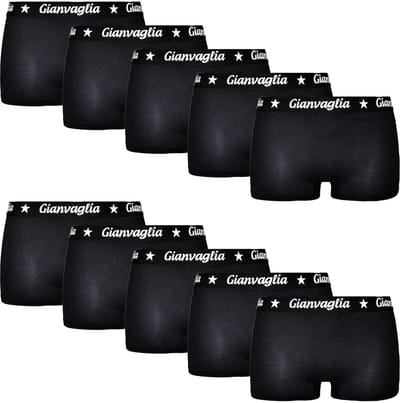 Gianvaglia 10-pak dames boxershorts katoen - dames shorts - Black - Zwarte multipack dames onderbroeken - Vrouwen ondergoed voordeelverpakking - M