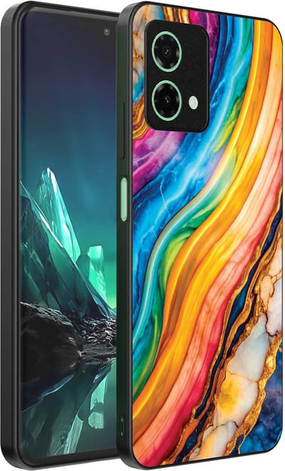 Geschikt voor Motorola Edge 40 Neo Telefoonhoesje met Regenboog Goud Marmer Opdruk - TPU Backcover Case Rainbow Gold Marble Design - Smartphonica geschikt voor Motorola Edge 40 Neo