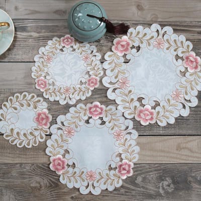 TOP satijnen bloemen borduurwerk tafel placemat doek Bruiloft Kerstfeest bord placemat keuken Tafeldecoratie en accessoires round 15cm