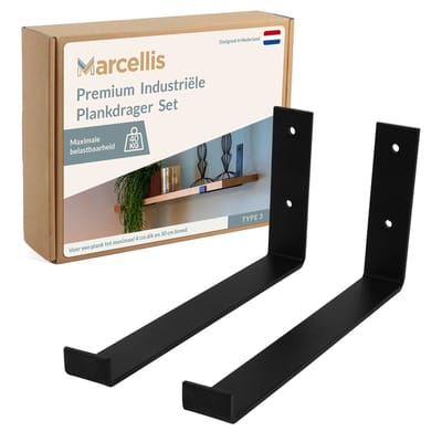Marcellis - 2x Industriële plankdrager XL - Voor plank 30cm + schroefset - mat zwart - staal - T4