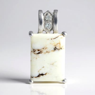 Cavill - Zilveren Hanger - 925 Sterling Zilver - 6,04 ct Magnesiet Baguette-Cabochon - 0,05 ct Witte Topaas - Elegant Dames Sieraad