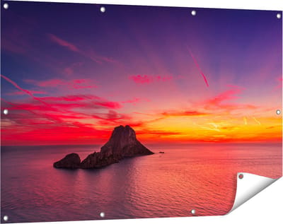 Gards Tuinposter Ibiza Rotsen Eiland bij Zonsondergang - 120x80 cm - Tuindoek - Tuindecoratie - Wanddecoratie buiten - Tuinschilderij