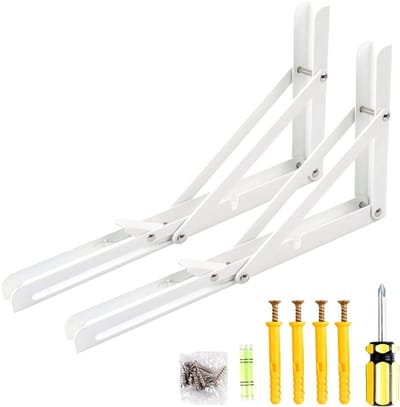 Vouwbare Planksteunen Set van 2, Sterke Driehoekige Steunen voor Wandplanken, Ideaal voor Meubels en Ruimtebesparing, 12 Inch Wit