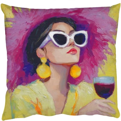 Sierkussens - Kussentjes Woonkamer - 50x50 cm - Vrouw - Hoed - Paars - Wijn
