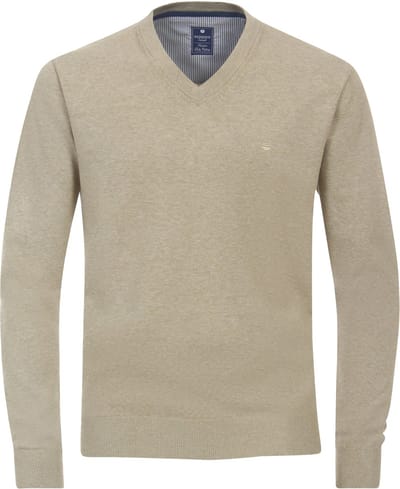 Redmond heren trui katoen - V-hals - beige (middeldik)