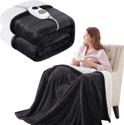 White-Label Warmtedeken Draadloos - Warmtedeken met 10 standen - Verwarmingsdeken met Automatische Timer - 130x160cm - Zwart