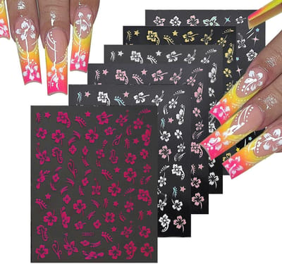 Dailygoods- Nagelstickers Bloemen - 6 Vellen Zelfklevende Hibiscus