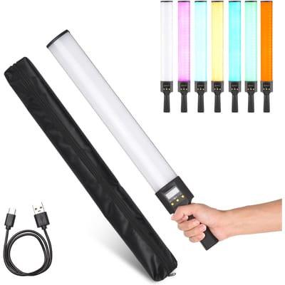 Andoer 20W kleurrijke handlamp met RGB-verlichting, professionele fotografielamp, 300W helder licht zwart