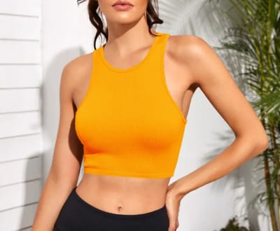 ASTRADAVI Casual Wear - Geribbelde Crop Tops Dames - Mouwloos Tanktops - Licht Oranje / Medium