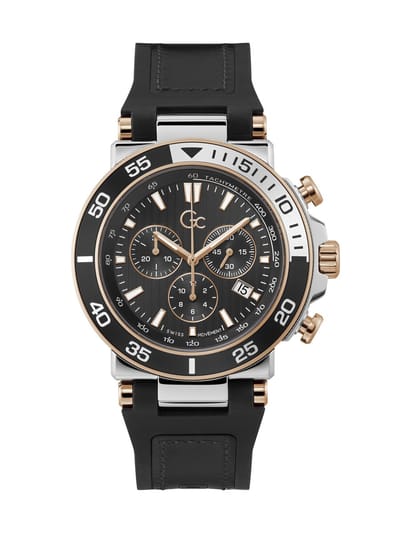 Gc Gc One Sport Chrono Flexstrap Quartz Chronograafhorloge Zwart Kast Gemaakt Van 100% Roestvrij Staal En Een Armband Van 100% Echt Leer 44 Z14005G2MF, Z14008G7MF