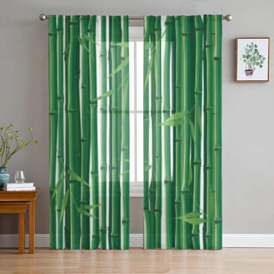 Bamboe Groen Wit Tule Transparante Raamgordijnen Voor Woonkamer De Slaapkamer Moderne Chiffon Voile Organza Gordijnen Decoratie Draperieën 135W x 114H(cm) blue