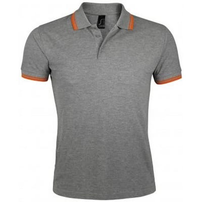 SOLS Heren Pasadena Tipped Korte Mouwen Pique Polo Shirt (Grijs Marl/Oranje)