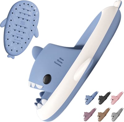 Geweo Shark Slides - Haai Slippers - Badslippers - Pantoffels Heren Dames - Douchepantoffels - Haaienpantoffels - Zomer Antislip Platform Kussen Glijbanen Slippers - Blauw en Wit - Maat 3738